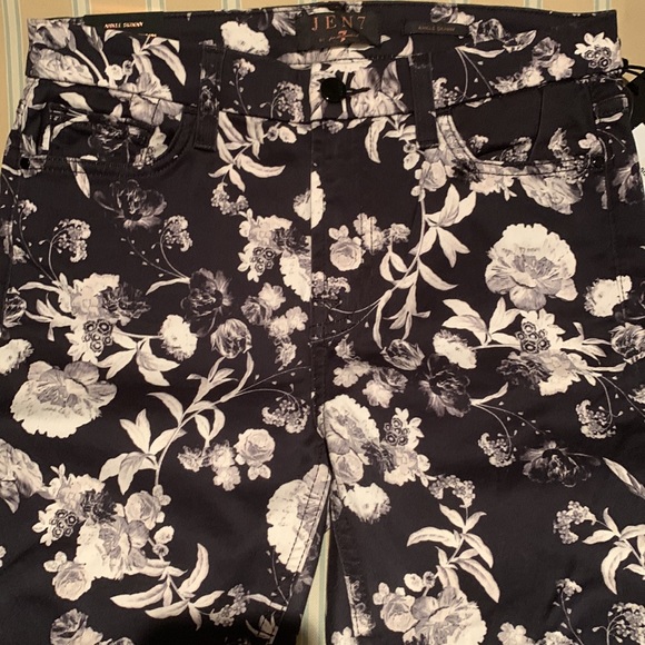 JEN 7 FOR ALL MANKIND SPECIAL DYED ANKLE SKINNY JEANS BLACK WHITE GRAY FLORAL - Picture 6 of 15